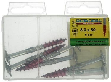 Rotadrill 1039920 - houtbouwschroef tellerkop vz tx 8.0x80mm(6) | 6 stuks