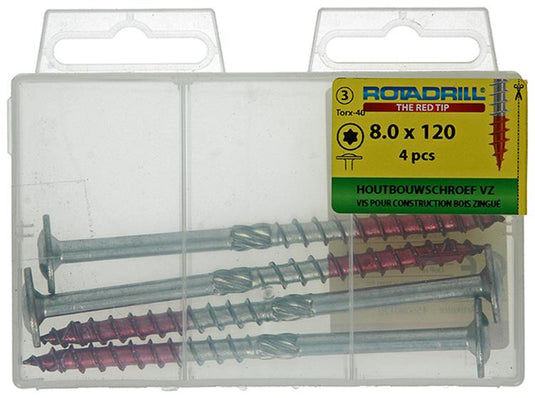Rotadrill 1039922 - houtbouwschroef tellerkop vz tx 8.0x120mm(4) | 6 stuks