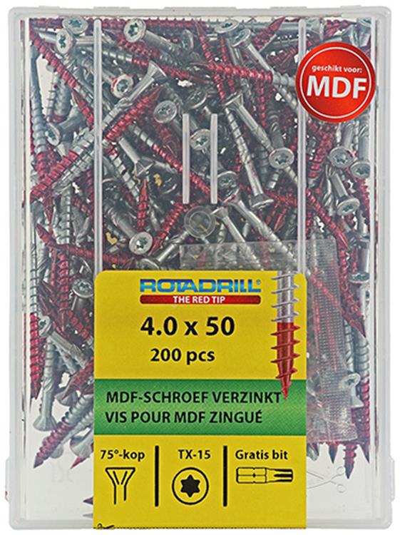 Afbeelding laden in galerijviewer, Rotadrill 1040010 - mdf-schroef 75°-vk tx vz 4.0x50mm (200) | 4 stuks
