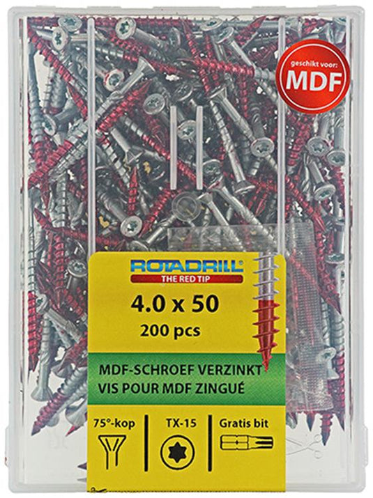 Rotadrill 1040010 - mdf-schroef 75°-vk tx vz 4.0x50mm (200) | 4 stuks