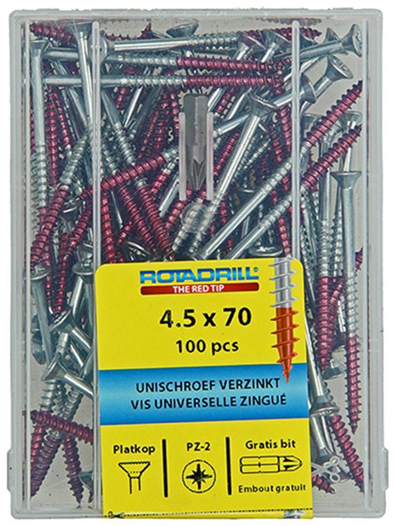 Afbeelding laden in galerijviewer, Rotadrill 1040026 - universeelschroef vkpzd vz 4.5x70mm (100) | 4 stuks
