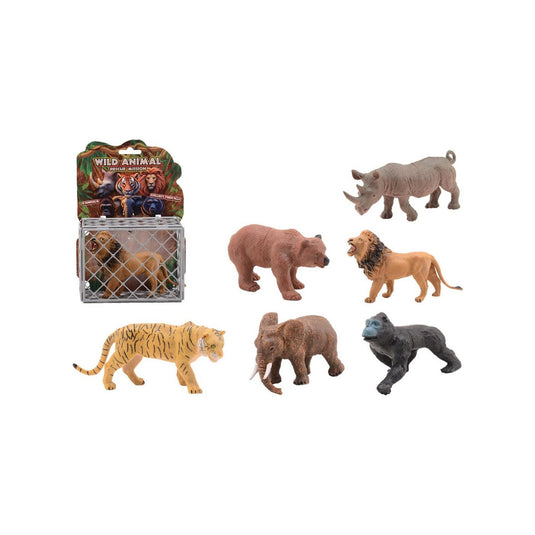 Johntoy wilde dieren in kooi op kaart 6 assorti