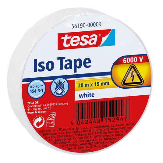 Tesa ® isolatietape - voor het isoleren en bundelen van elektrische kabels, soft pvc, 20m:19mm, wit