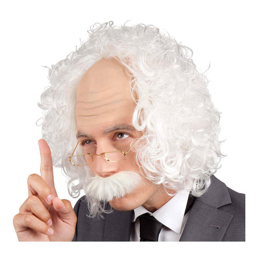 Boland pruik einstein met snor en bril