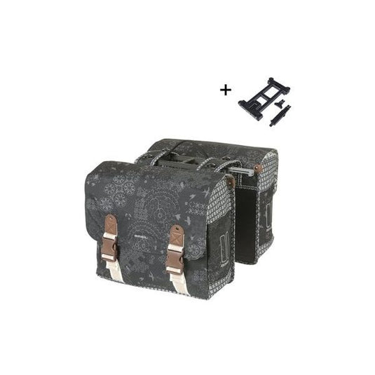 Basil dubbele fietstas bohème mik 35 liter - zwart charcoal