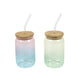Drinkglas met rietje en bamboe deksel ø7,6x13cm 2 assorti groen geel en blauw roze