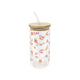Drinkglas met rietje en bamboe deksel bloemprint 500ml ø7.5x15cm
