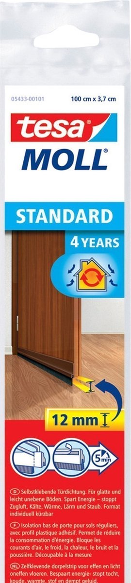 Tesa 1x zelfklevende tochtstrip dorpelstrip met borstel bruin 1 mtr x 37 mm - klusbenodigdheden - huis isolatie - tochtstrips tochtstroken voor deuren