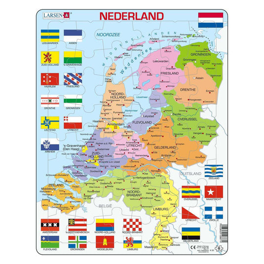 Selecta larsen legpuzzel kaart nederland met provincies en vlaggen, 48st.
