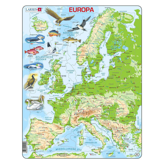 Selecta larsen legpuzzel kaart europa - geografisch met dieren, 87st.