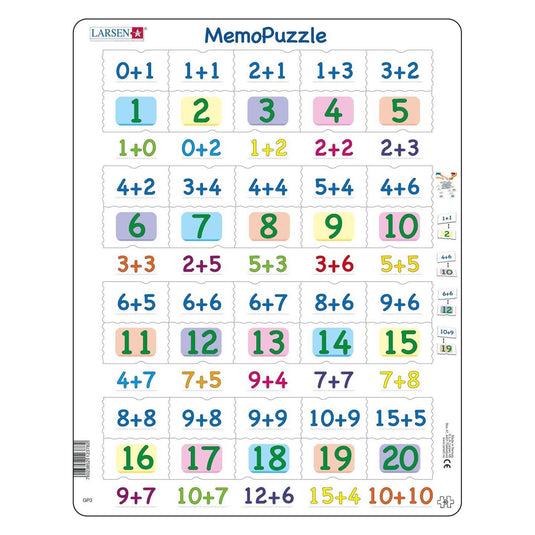 Selecta larsen memopuzzel - optellen met cijfers van 0-20, 40st.