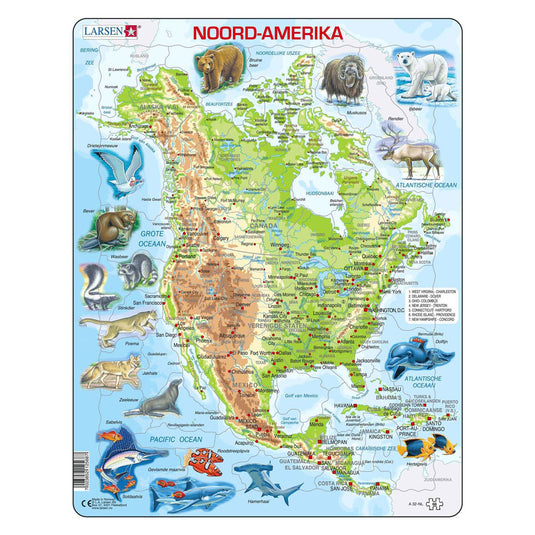 Selecta larsen legpuzzel kaart noord amerika geografisch met dieren, 66st.