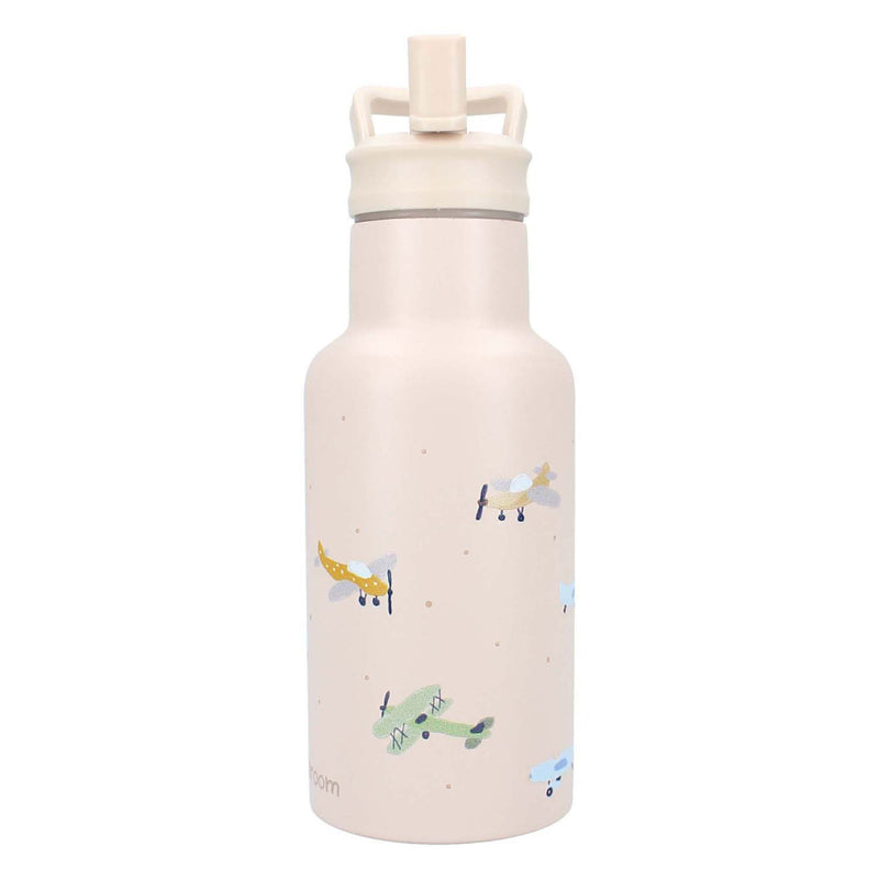 Afbeelding laden in galerijviewer, Kidzroom small talk - schoolbeker en drinkfles - 350ml - stainless steel - vliegtuigen - beige

