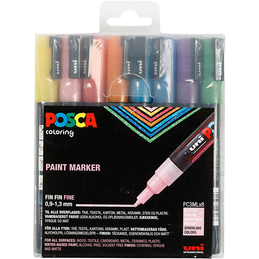 Https: www.cchobby.nl posca-marker-afm-pc-3ml-lijndikte-0-9-1-3-mm-glitterkleuren-8-stuk-1-doos