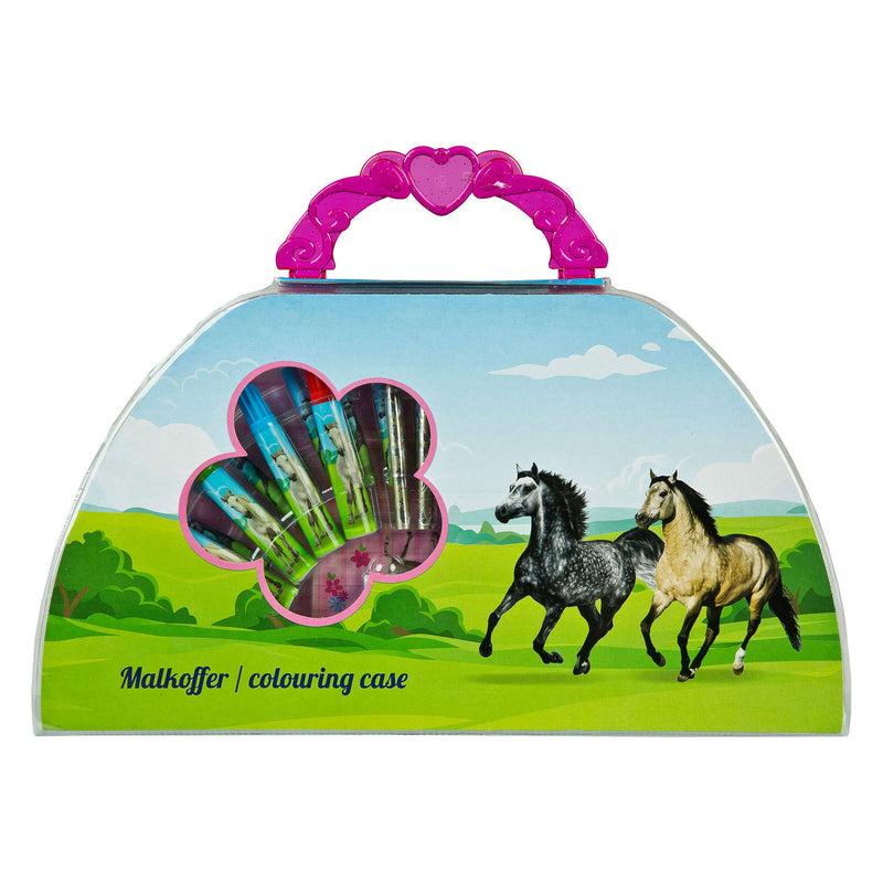 Load image into Gallery viewer, Merkloos kleurkoffer paarden, 51dlg.
