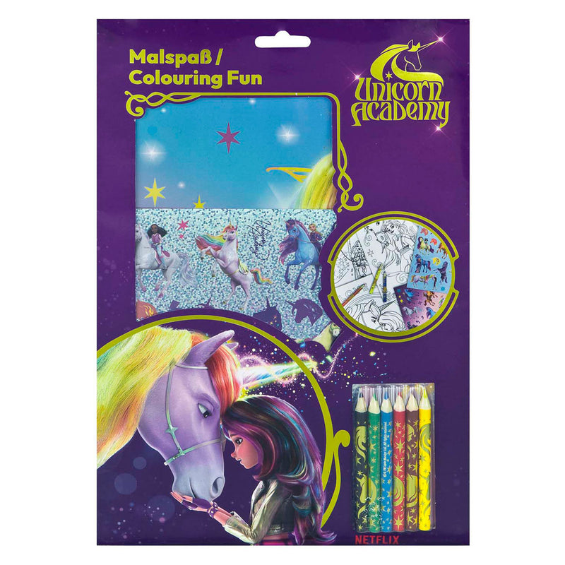 Afbeelding laden in galerijviewer, Undercover unicorn academy kleurset met stickers en potloden
