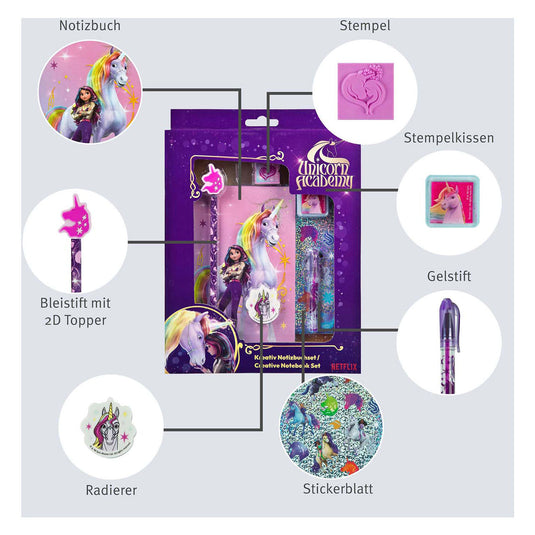Undercover unicorn academy creatieve set met notitieboek, 8dlg