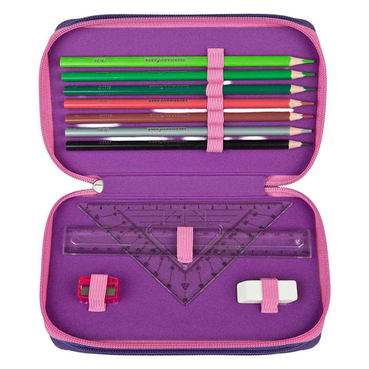 Undercover etui unicorn academy paars - 3 vakken gevuld schoolset.