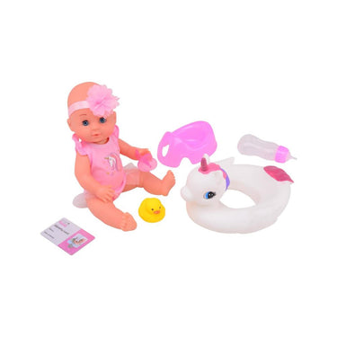 Johntoy john toy baby rose drink- en plaspop 30cm met dierenzwemband