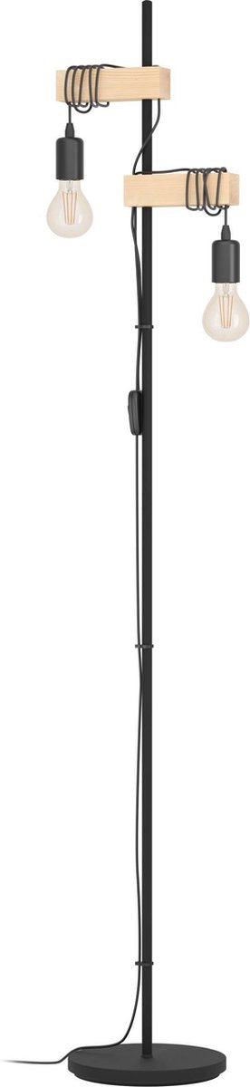 Eglo townshend vloerlamp - e27 - 2 lichts - zwart bruin - fsc hout