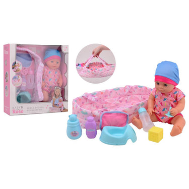 Johntoy john toy baby rose drink- en plaspop 35cm met accessoires, 2 assorti