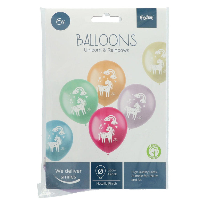 Load image into Gallery viewer, Folat bv latex ballonnen unicorns rainbows, 6st.
