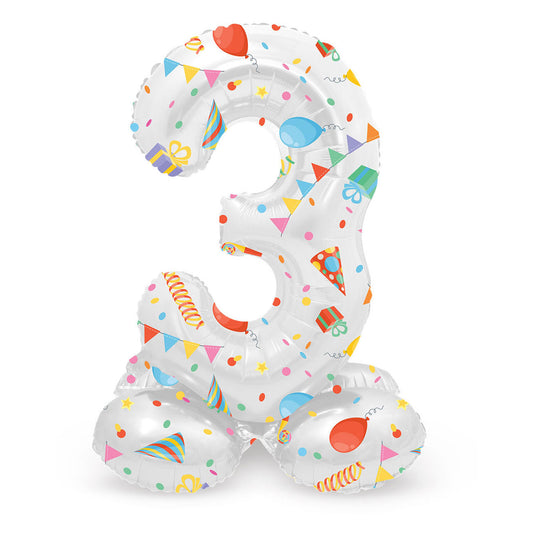 Folat bv staande folieballon joyful party cijfer 3 -72cm