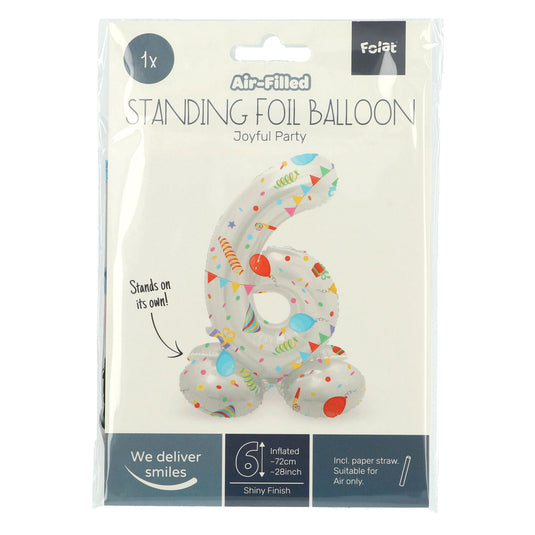 Folat bv staande folieballon joyful party cijfer 6 -72cm