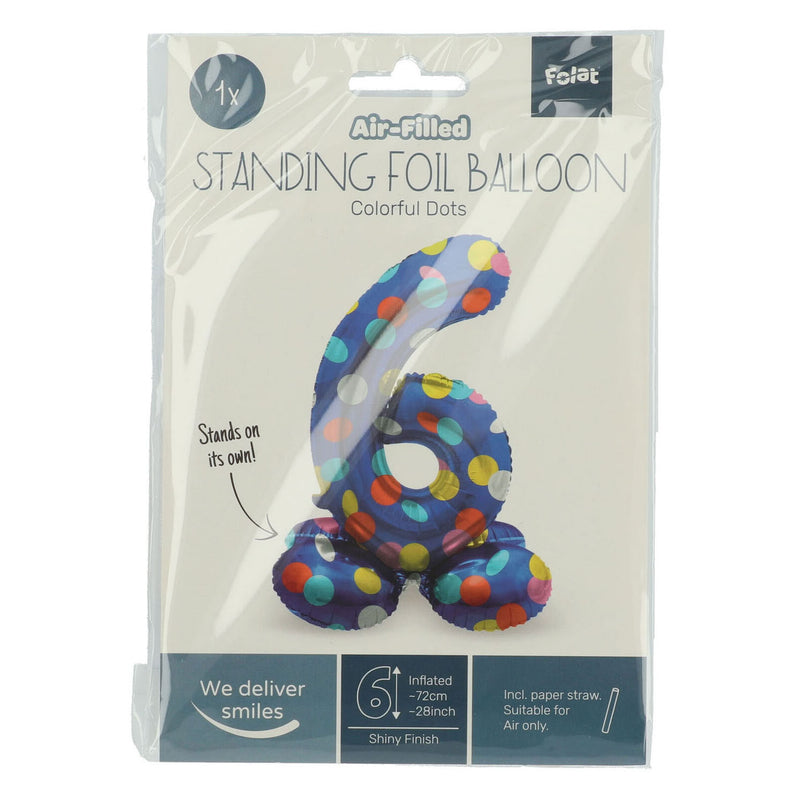 Load image into Gallery viewer, Folat bv staande folieballon colorful dots cijfer 6 - 72cm
