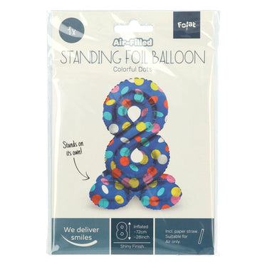 Folat bv staande folieballon colorful dots cijfer 8 - 72cm