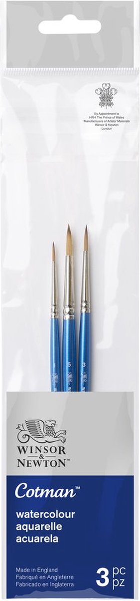 Winsor newton 5390606 cotman aquarelpenseel set – korte steel – 3-delig – ronde penselen maat 1, 3 5