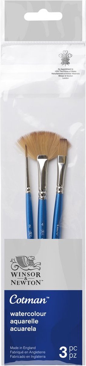 Winsor newton 5390608 cotman aquarelpenseel set 3 – rond-, one-stroke- waaierpenselen (3-delig)