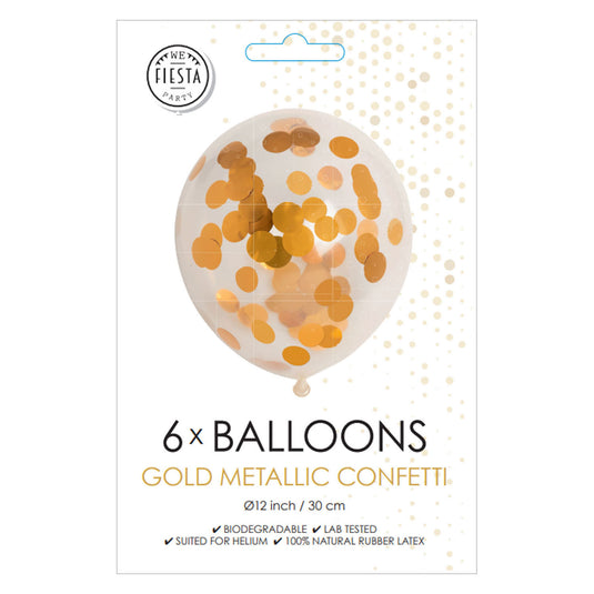 Globos confetti ballonnen papieren confetti metallic goud 30cm, 6st.