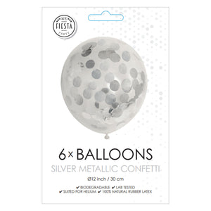 Globos confetti ballonnen papieren confetti metallic zilve 30cm, 6st.