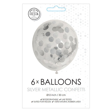 Globos confetti ballonnen papieren confetti metallic zilve 30cm, 6st.