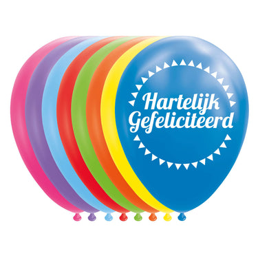 Globos ballonnen hartelijk gefeliciteerd mix kleuren 30cm, 8st.