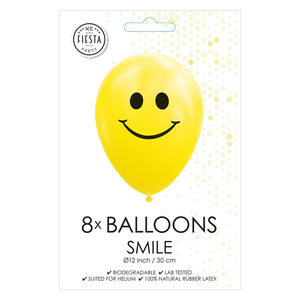 Globos ballonnen smile geel 30cm, 8st.