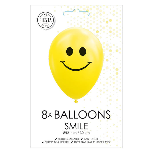 Globos ballonnen smile geel 30cm, 8st.