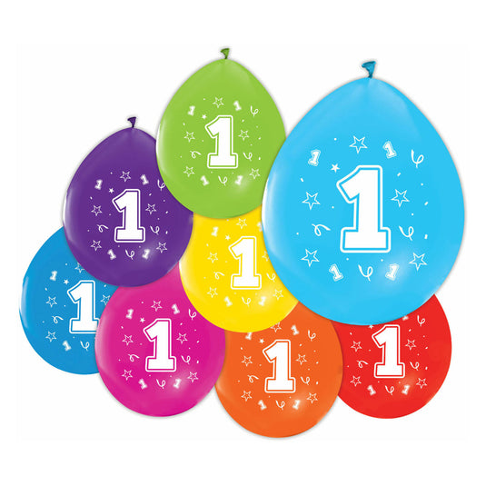 Globos ballonnen 2-zijdig geprint cijfer 1, 8st.