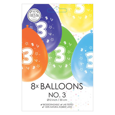 Globos ballonnen 2-zijdig geprint cijfer 3, 8st.