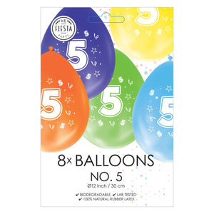Globos ballonnen 2-zijdig geprint cijfer 5, 8st.