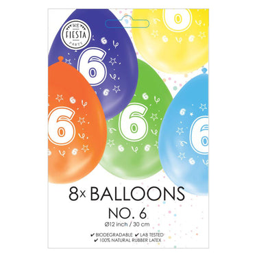 Globos ballonnen 2-zijdig geprint cijfer 6, 8st.