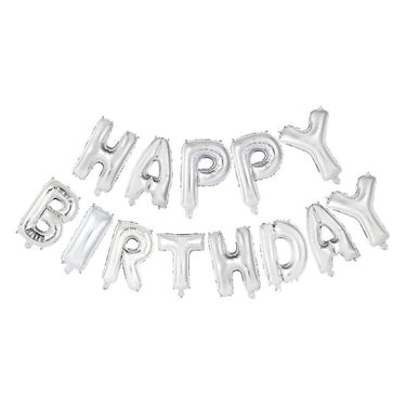 Globos folieballon tekst happy birthday zilver