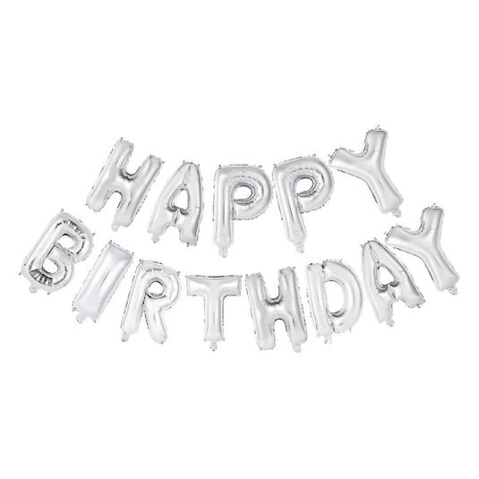 Globos folieballon tekst happy birthday zilver