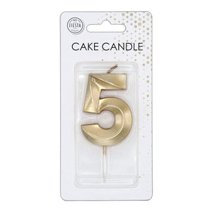 Globos taartkaars 6cm metallic goud no. 5