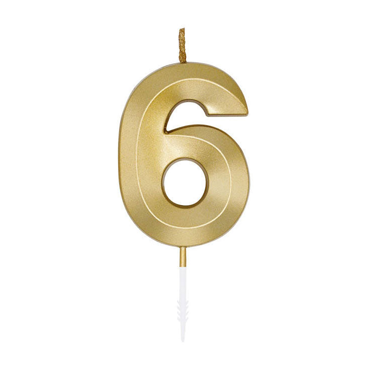Laden Sie das Bild in Galerie -Viewer, Globos taartkaars 6cm metallic goud no. 6
