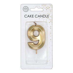 Globos taartkaars 6cm metallic goud no. 9