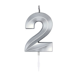 Globos taartkaars 6cm metallic zilver no.2