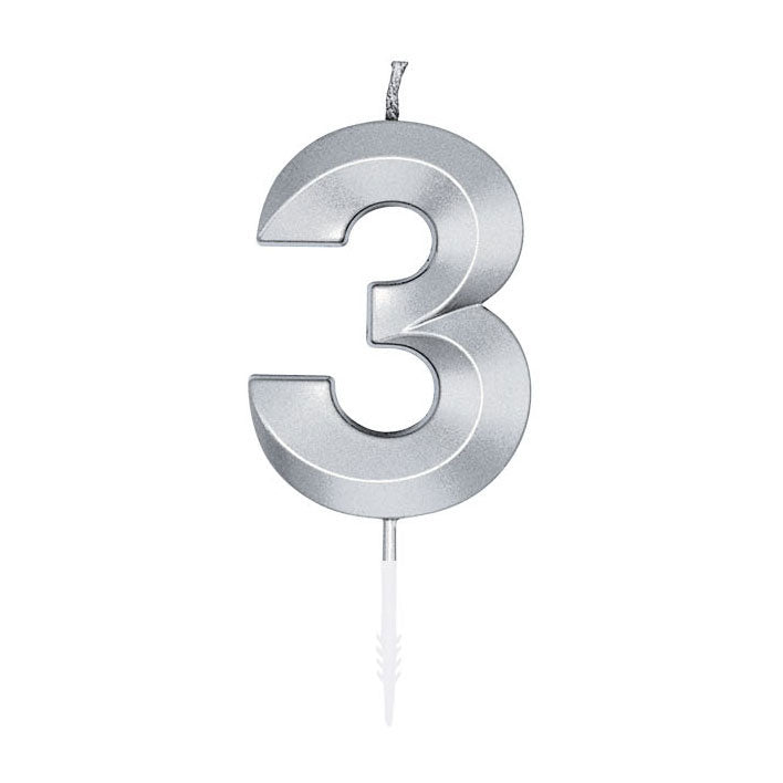 Laden Sie das Bild in Galerie -Viewer, Globos taartkaars 6cm metallic zilver no.3
