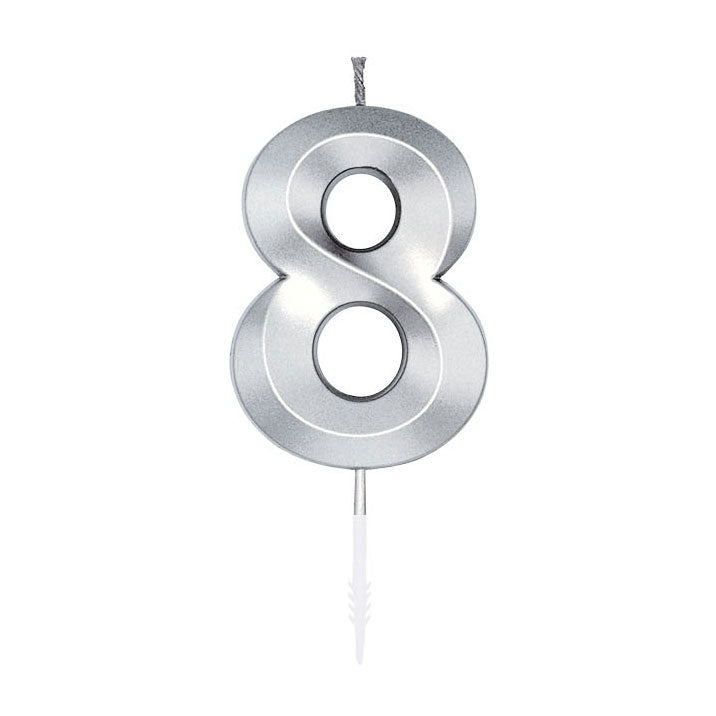 Laden Sie das Bild in Galerie -Viewer, Globos taartkaars 6cm metallic zilver no.8
